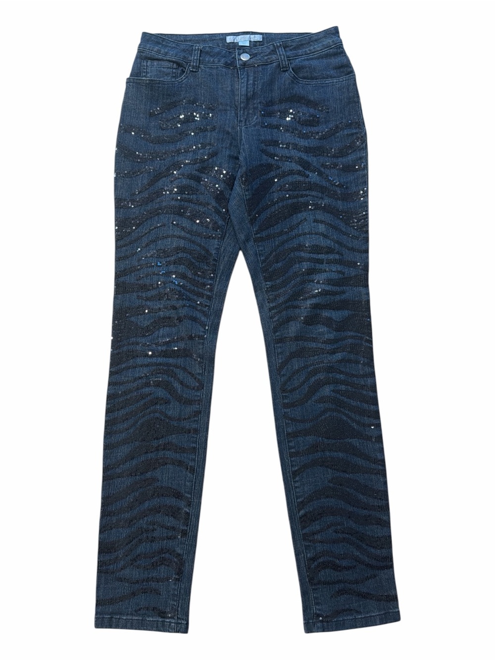 Boston Proper Navy Zebra-Print Skinny Jeans with Sparkle Accents
